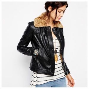 Free People Vegan leather fur lined bomber jacket